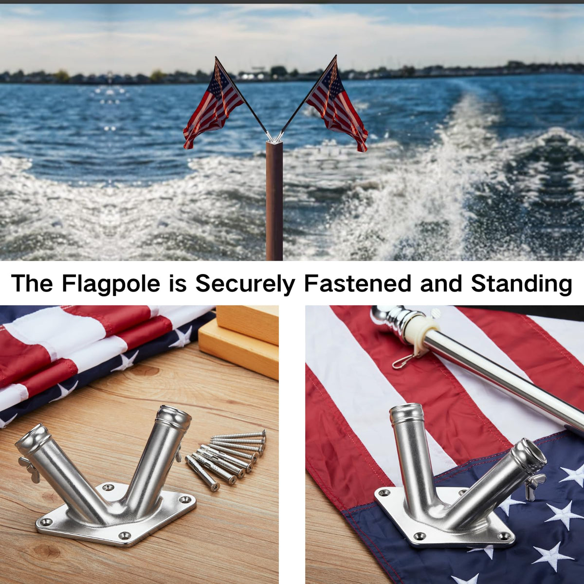 Double Flag Pole Holder 316 Stainless Steel Heavy Duty R896301