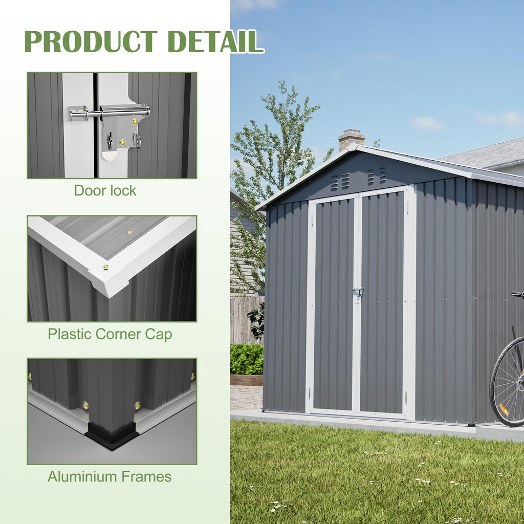 12x8 FT Galvanized Steel Storage Shed with Lockable Doors Z605
