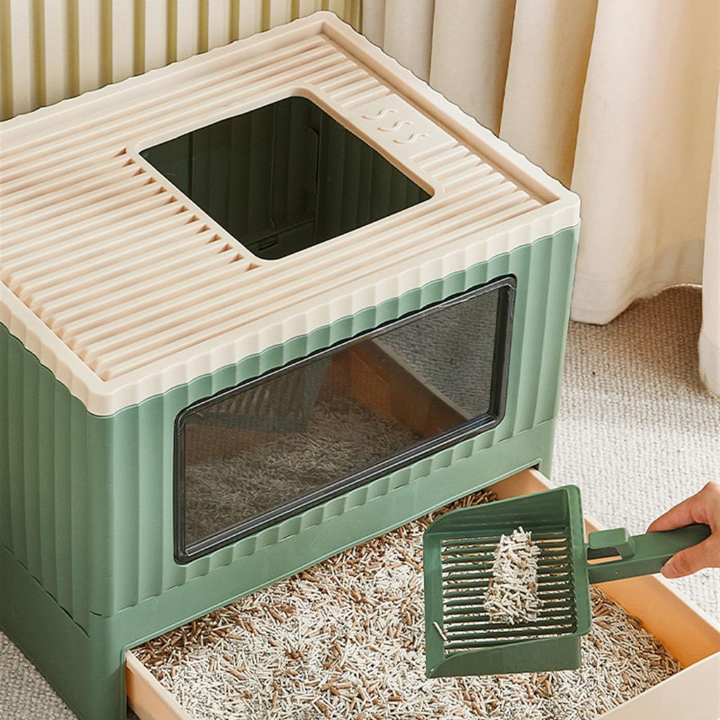 Top Entry Cat Litter Box with Lid Foldable Green F98986