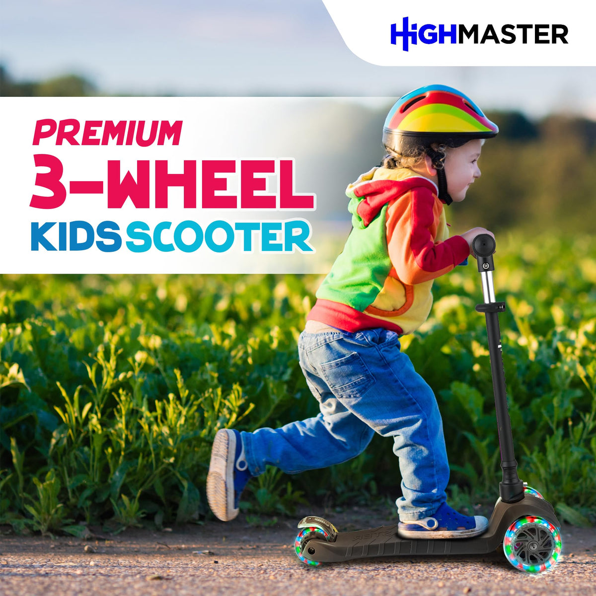 Kids 3 Wheel Kick Scooter with Adjustable Handlebar and LED Wheel Lights X356971