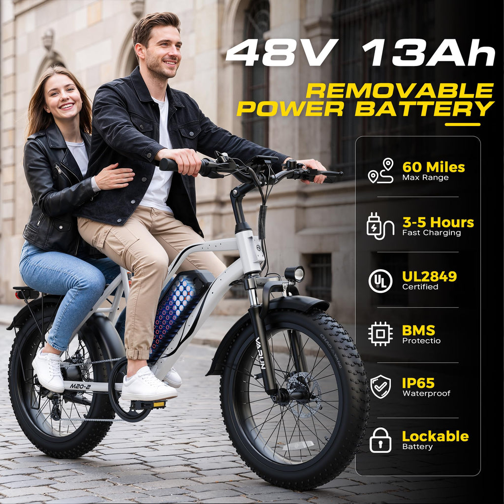 1000W Peak Motor 60+ Miles Fat Tire Electric Bike with 48V 13Ah Removable Battery U312393