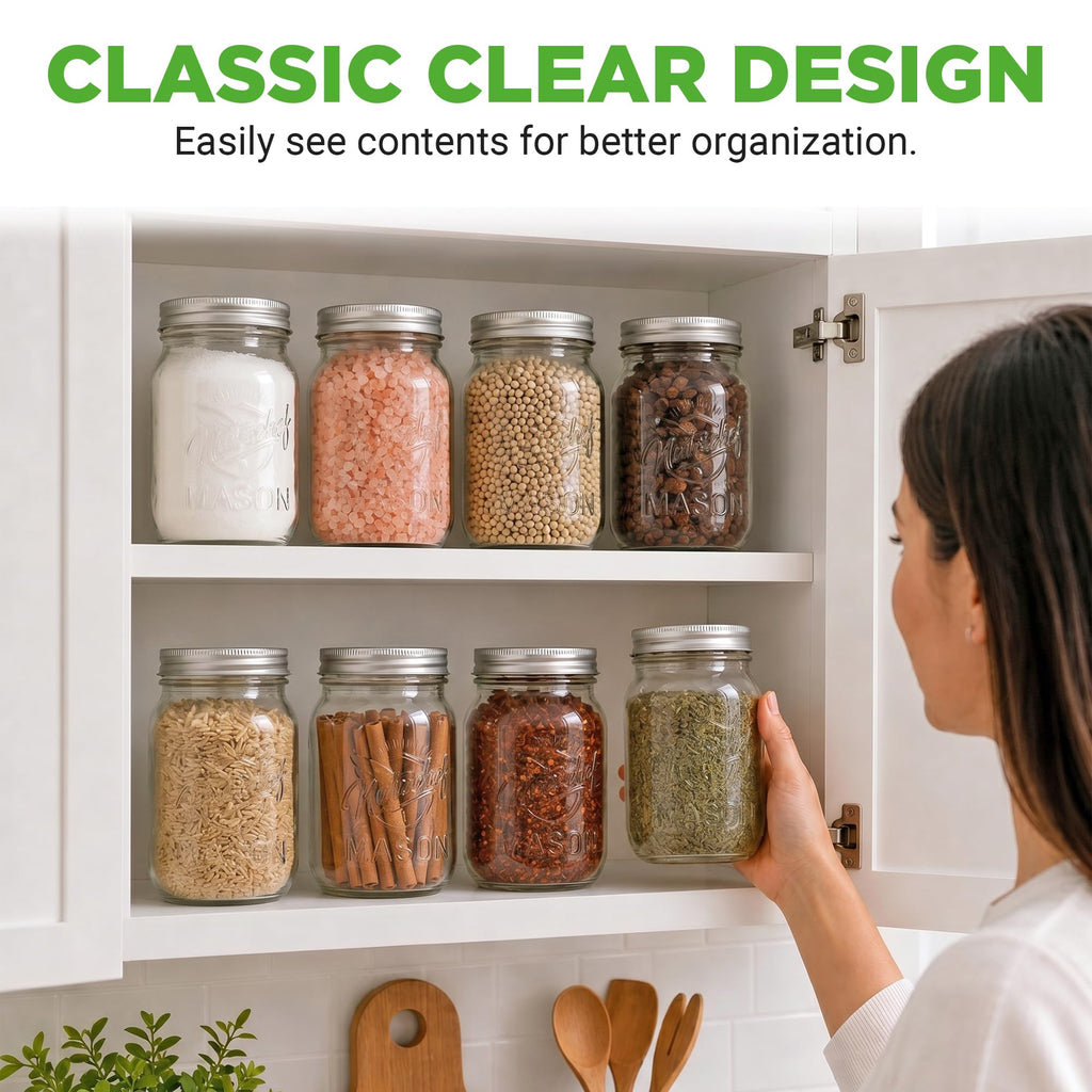 8-Pack 16 oz Glass Mason Jars with Lids T569