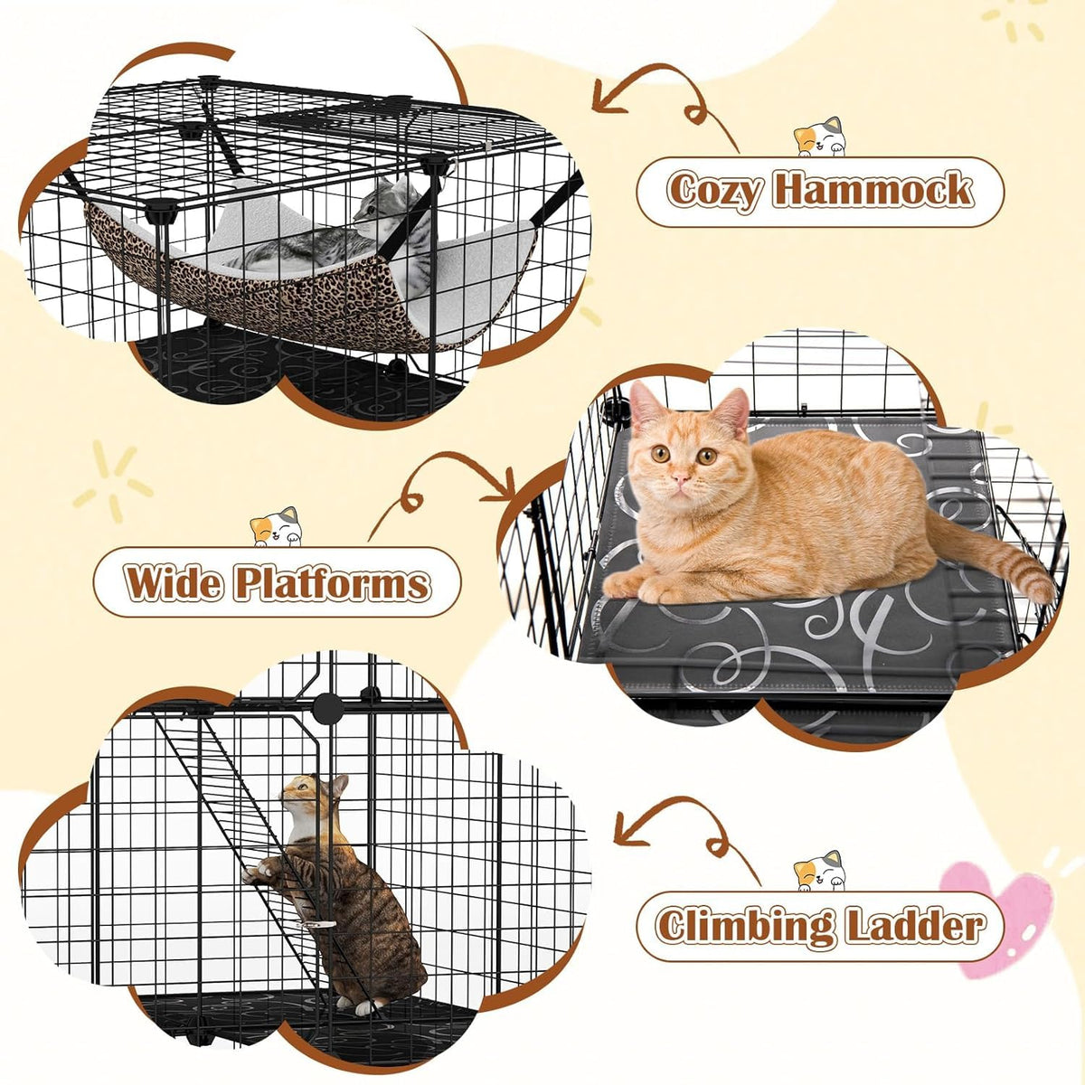 3-Tier Wire Metal Cat Enclosure with Hammock N381