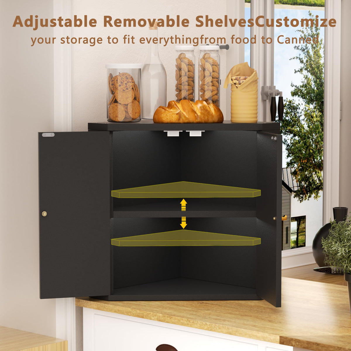 Black Corner Bread Box C415