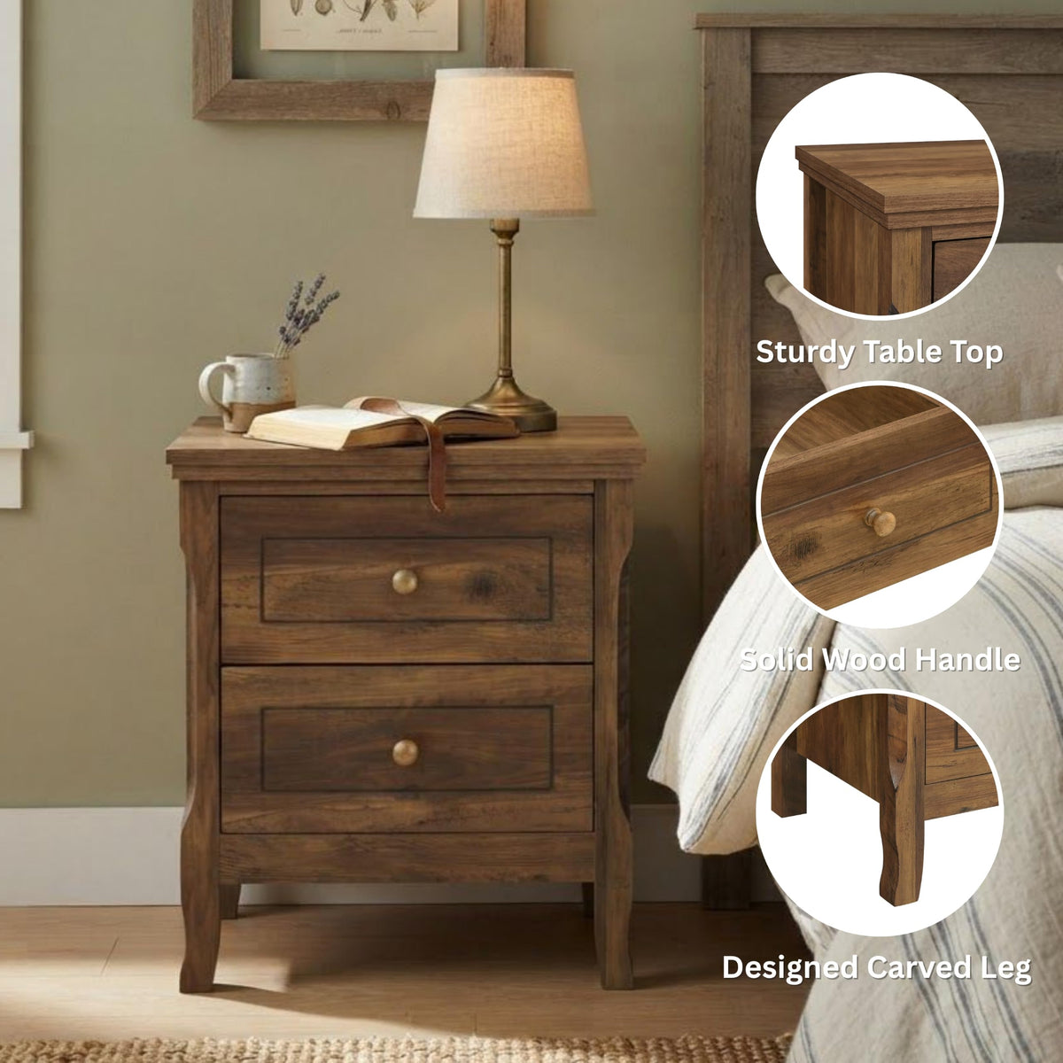 2 Drawer Wood Nightstand Set of 2 F67221