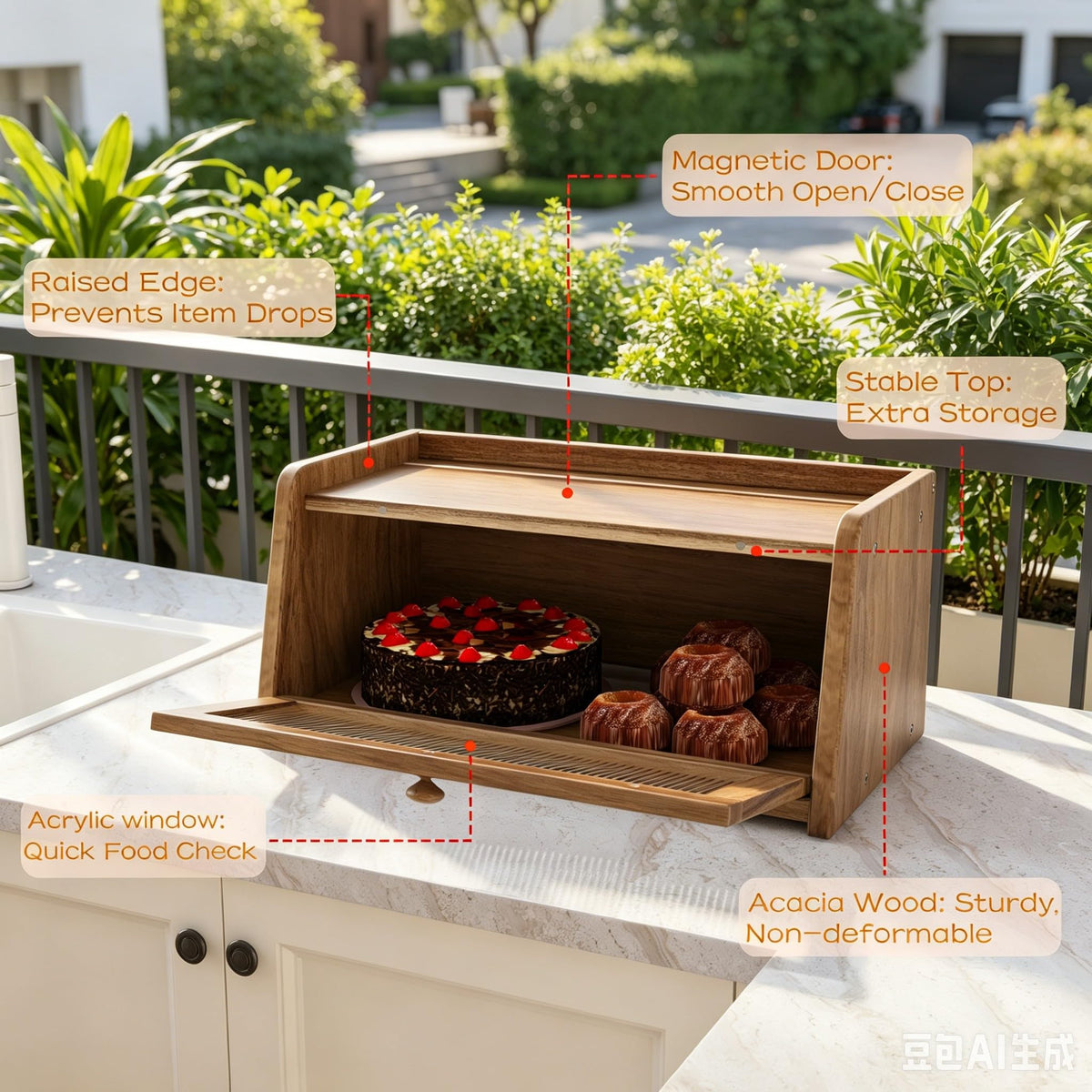 Acacia Wood Bread Box with Acrylic Window N41360