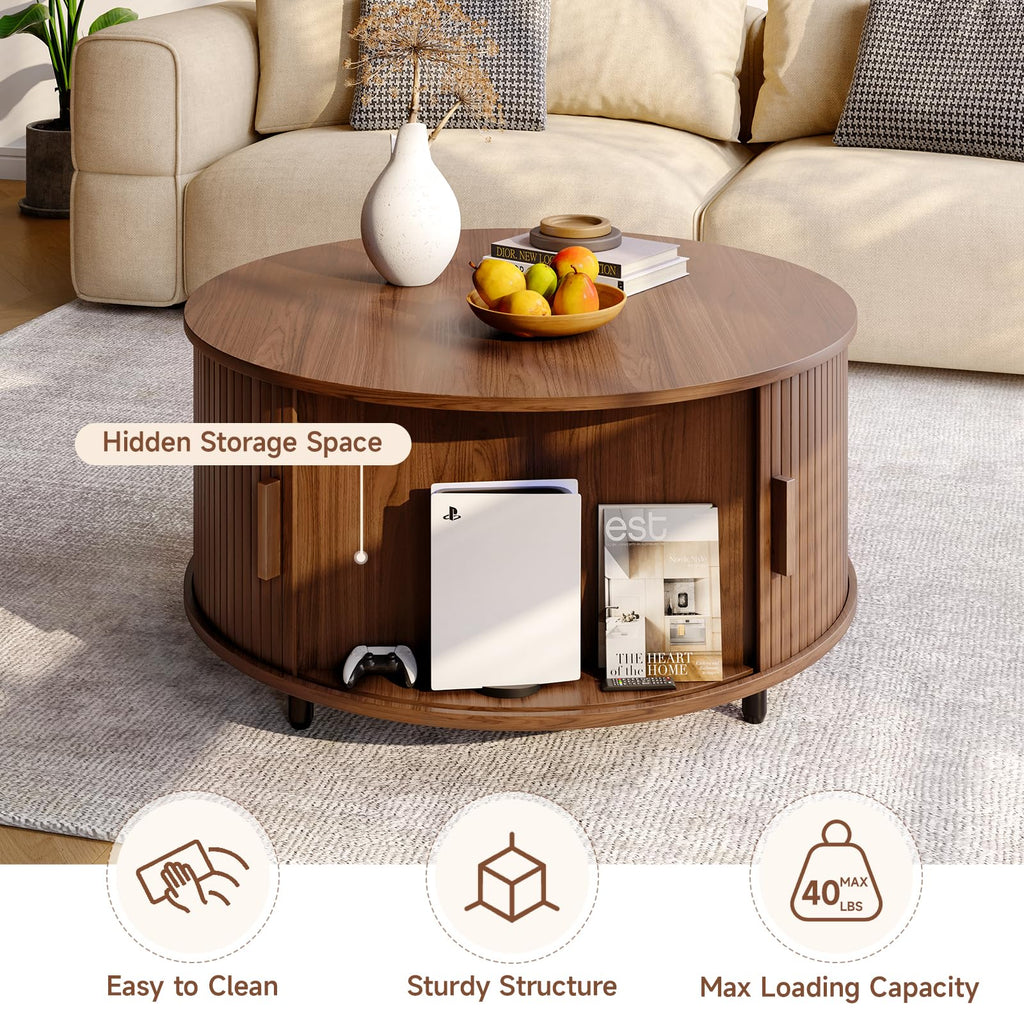 31.5" Round Coffee Table with Storage Q1145