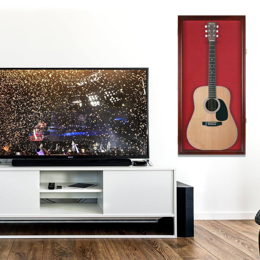 45" Acoustic Guitar Display Case Cabinet Wall Mountable Mahogany Finish P393712