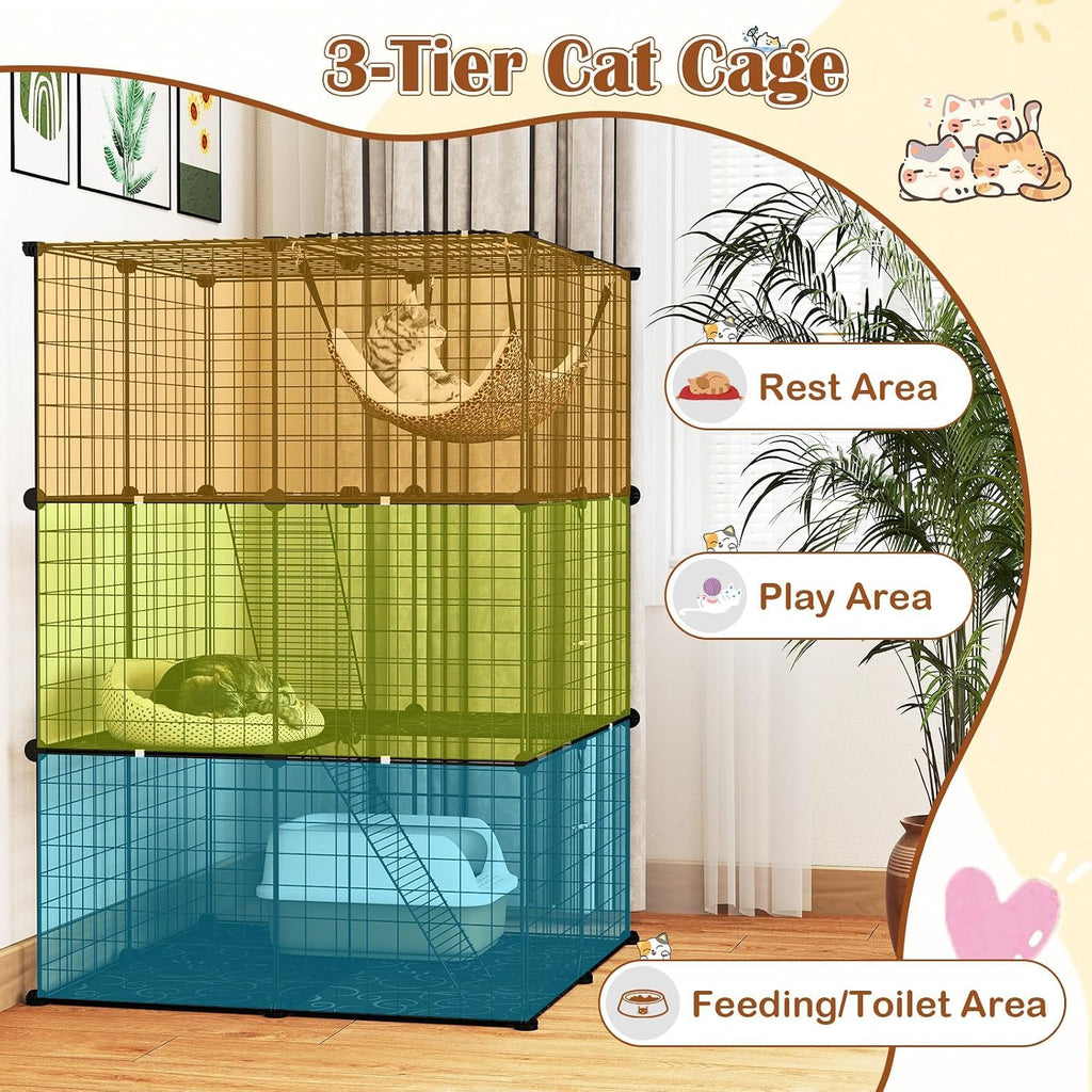 3-Tier Wire Metal Cat Enclosure with Hammock N381