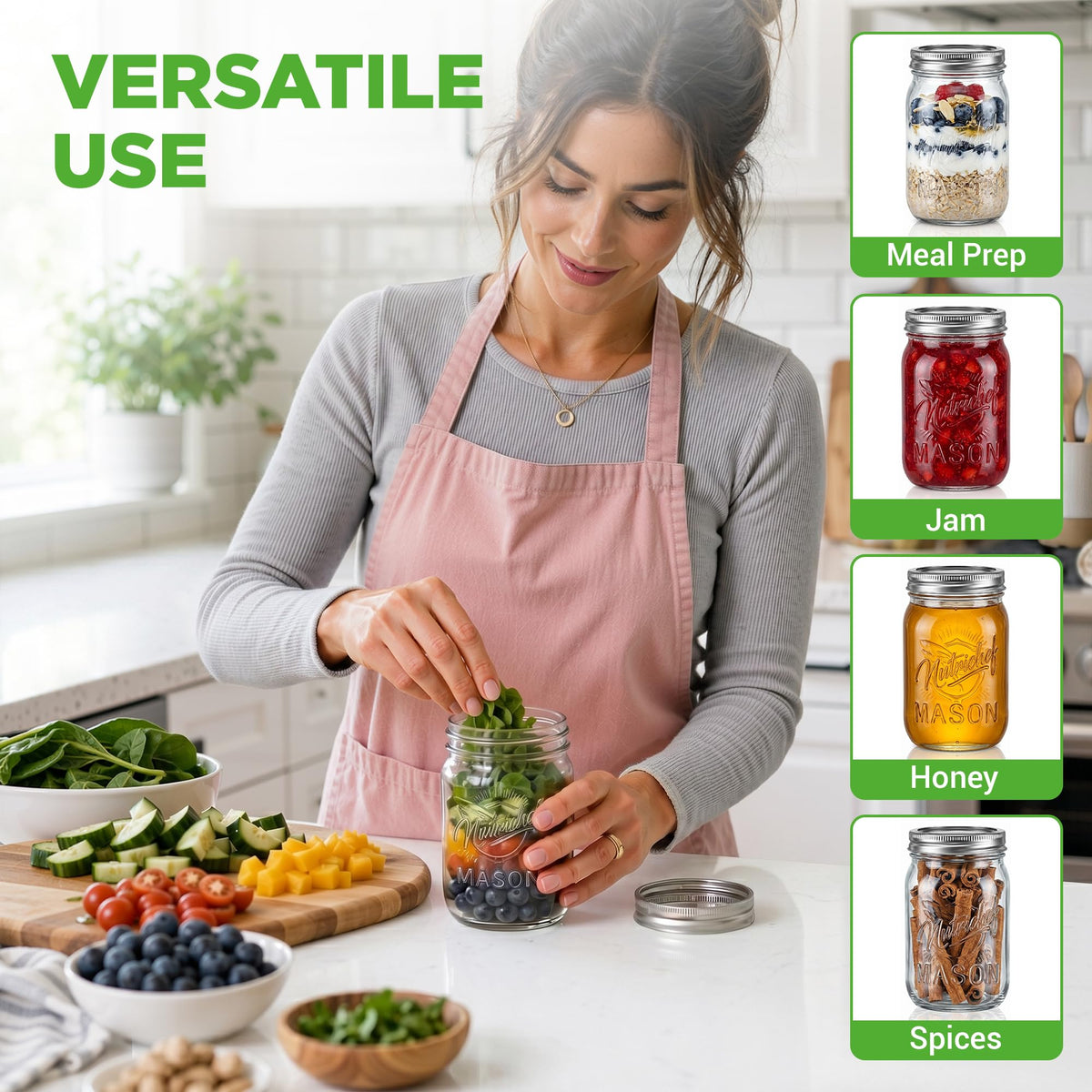 8-Pack 16 oz Glass Mason Jars with Lids T569