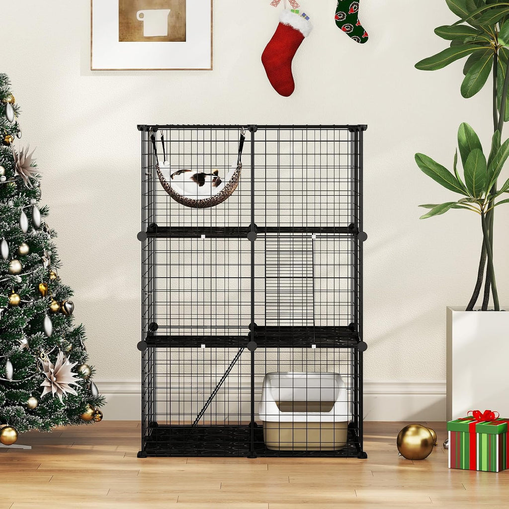 3-Tier Wire Metal Cat Enclosure with Hammock N381
