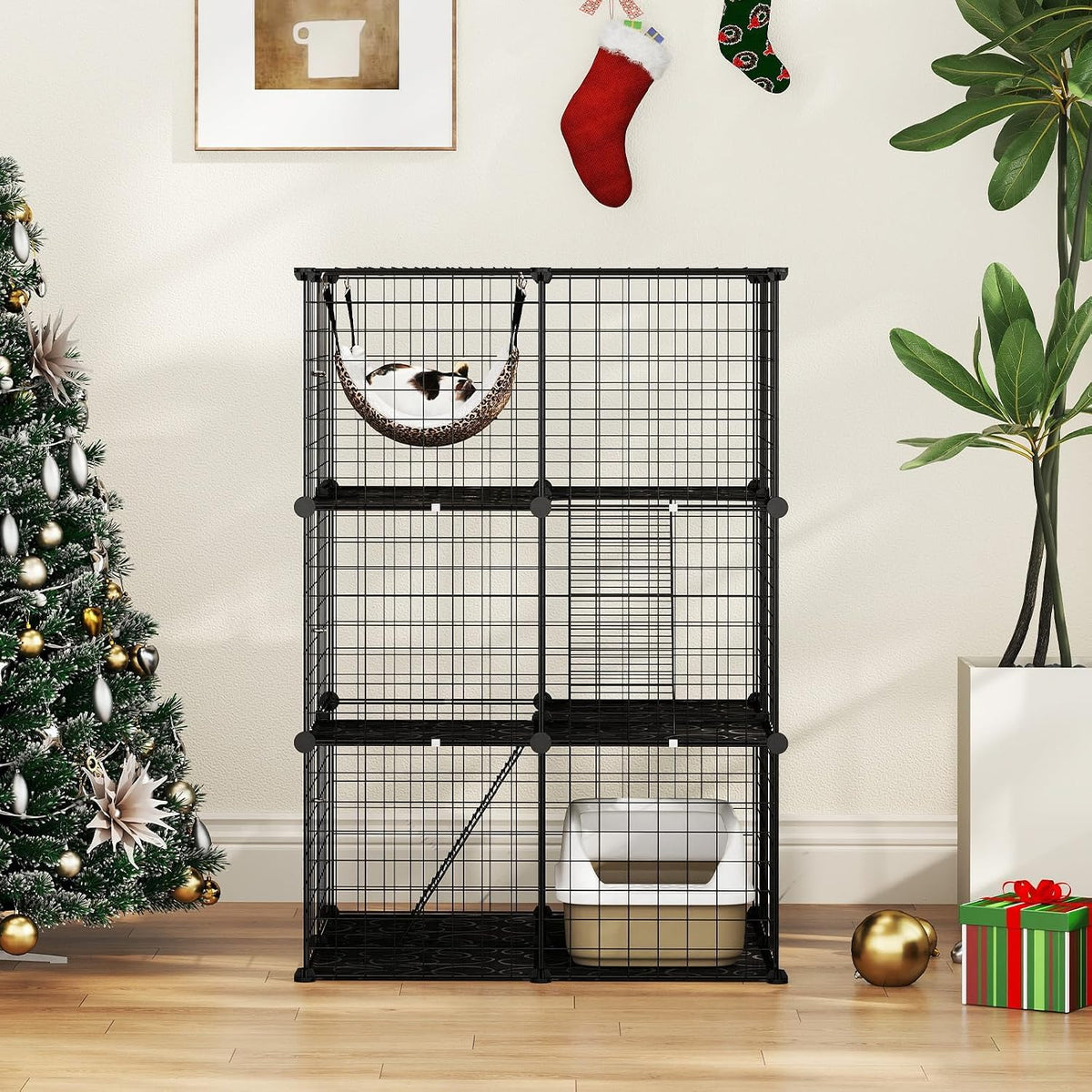 3-Tier Wire Metal Cat Enclosure with Hammock N381