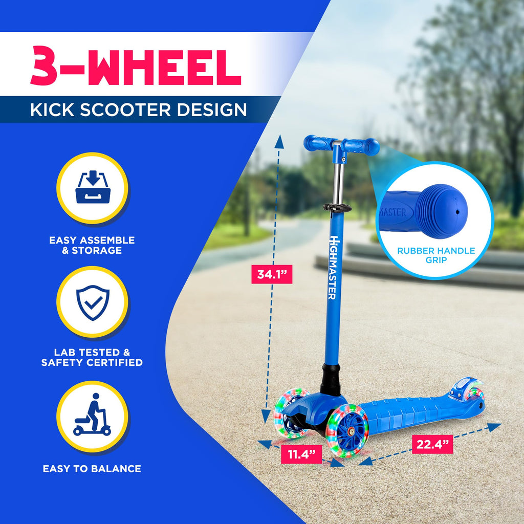 Kids 3 Wheel Kick Scooter with Adjustable Handlebar and LED Wheel Lights X356971