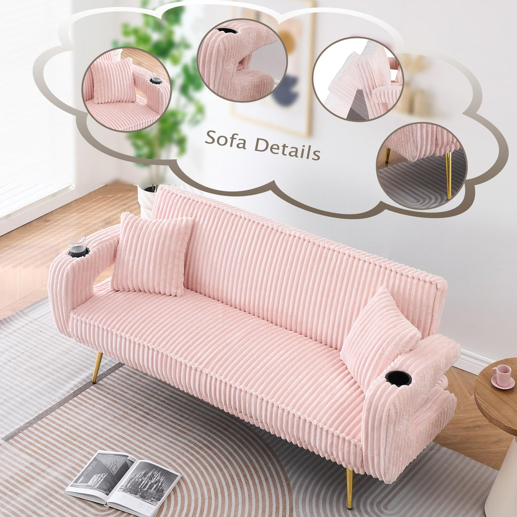 Pink Teddy Fabric Convertible Futon Sofa Bed K258431