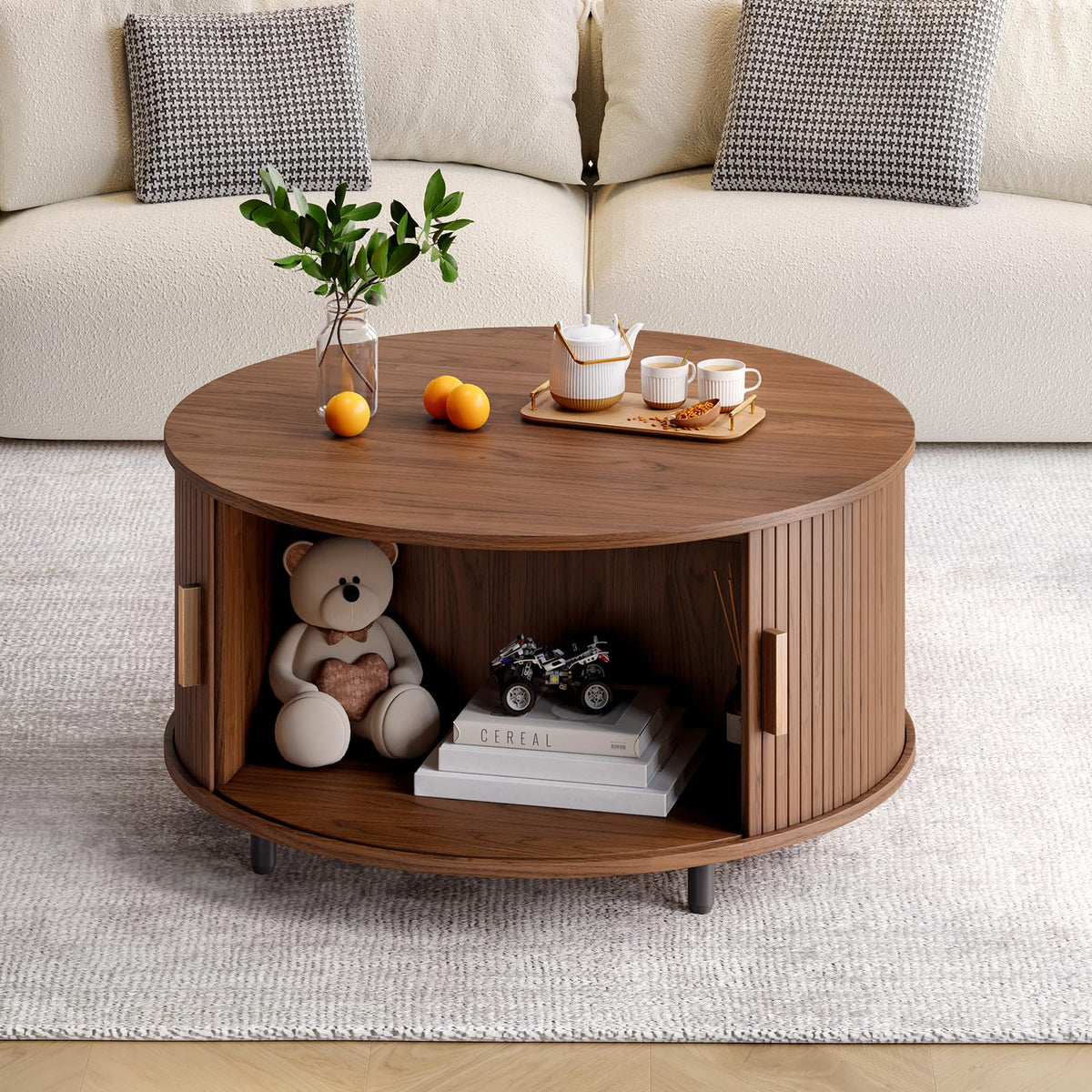 31.5" Round Coffee Table with Storage Q1145