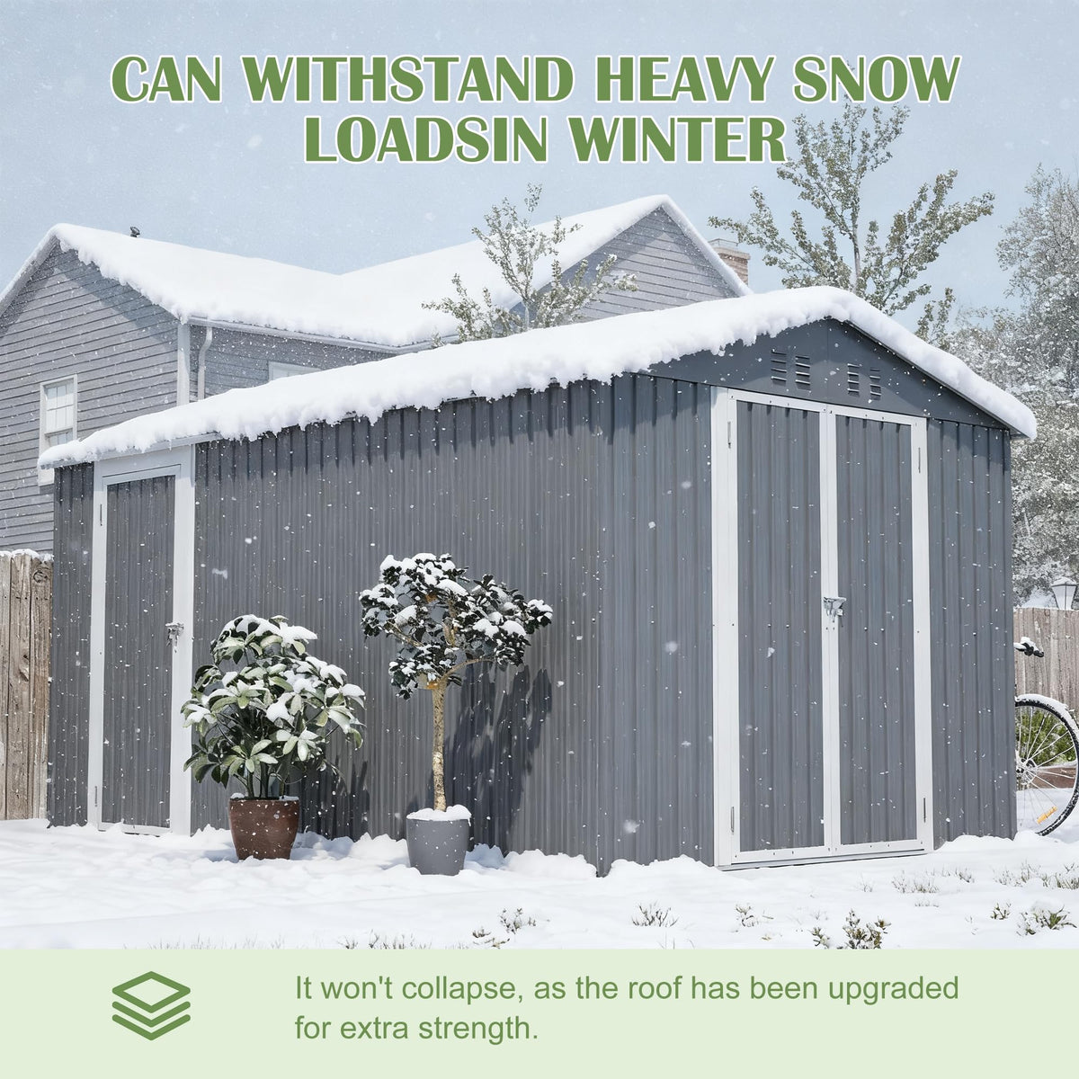 12x8 FT Galvanized Steel Storage Shed with Lockable Doors Z605