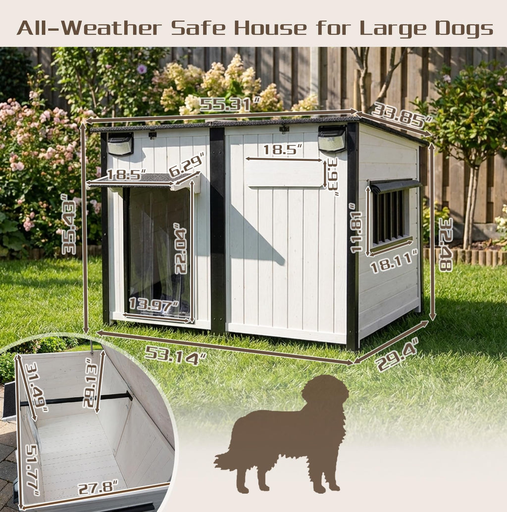 55" Large Wooden Dog House Outdoor Heavy Duty Weatherproof Kennel with Asphalt Roof L146951