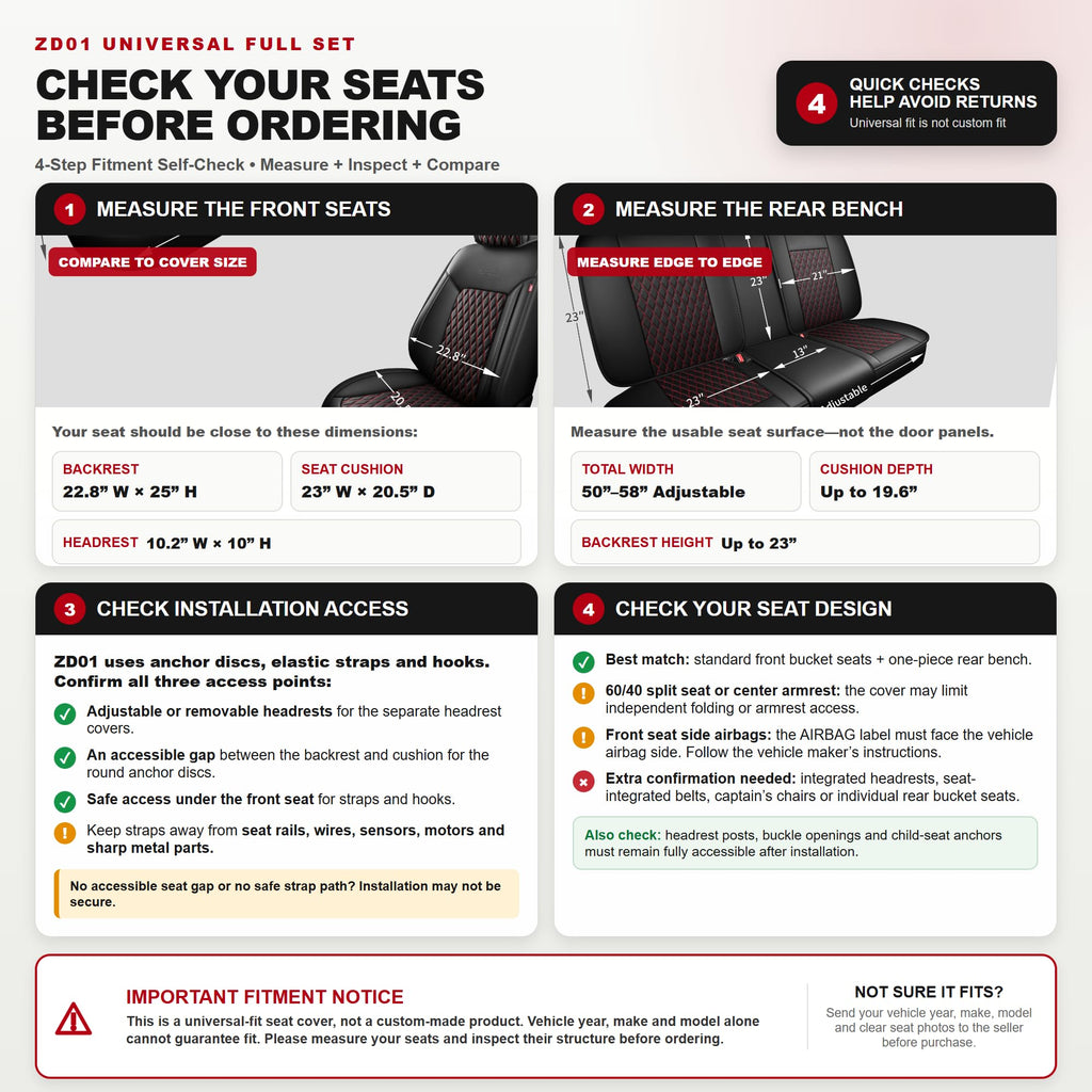 Black and Red Thick Nappa Leather Car Seat Covers Set of 2 G76485