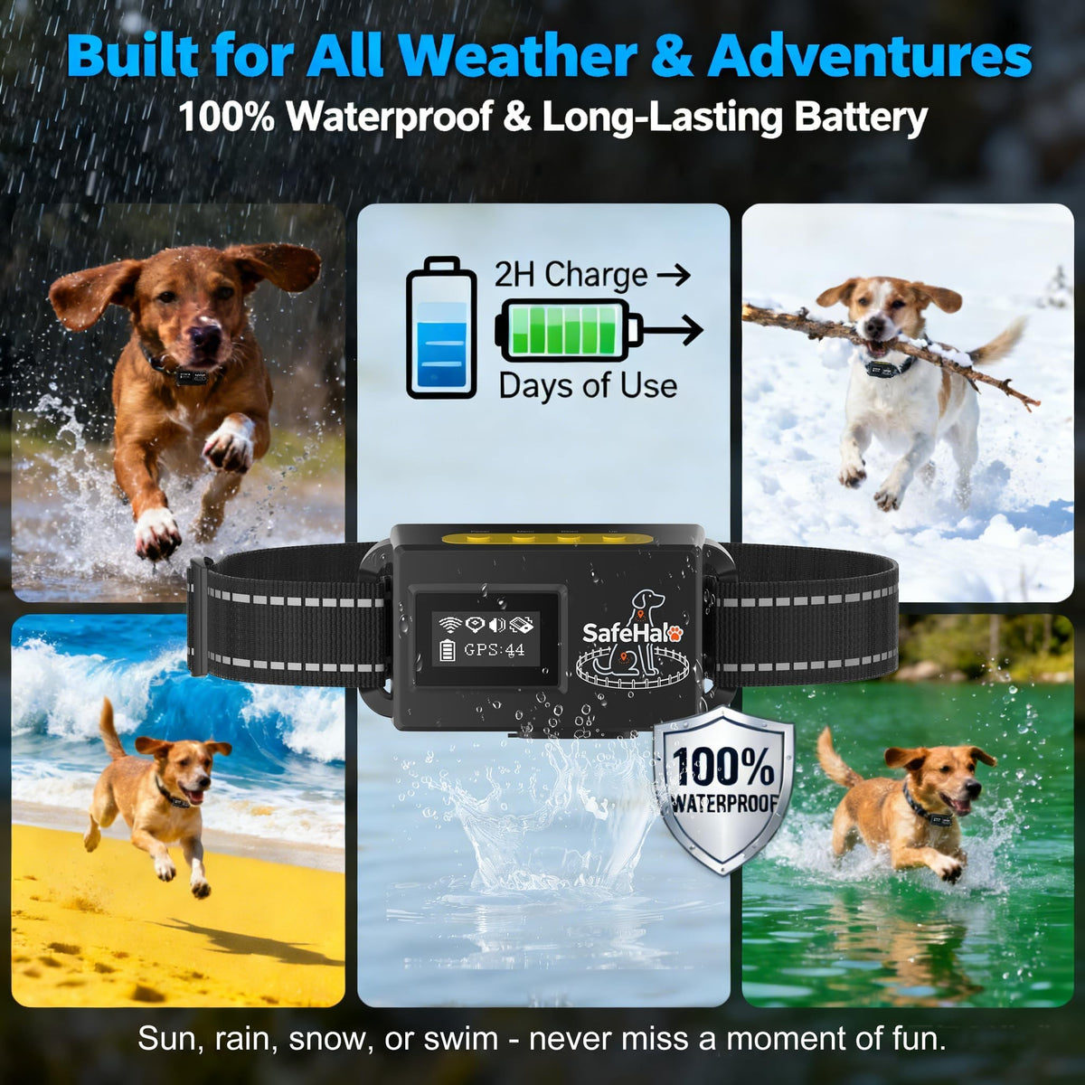 Wireless GPS Dog Fence Collar, 65–9,840 ft Radius, IPX7 Waterproof M114