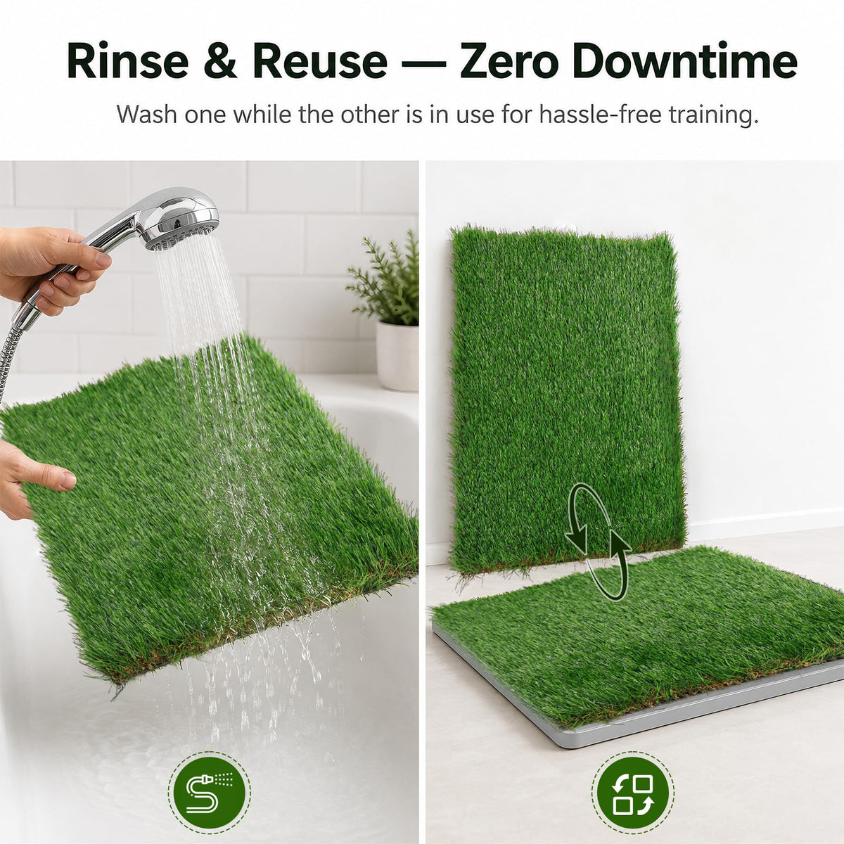 Dog Grass Pad with Tray 20" x 24" Artificial Grass Pee Pads with Non-Slip Grey Silicone Tray & 2 Replacement Grass Mats W353038