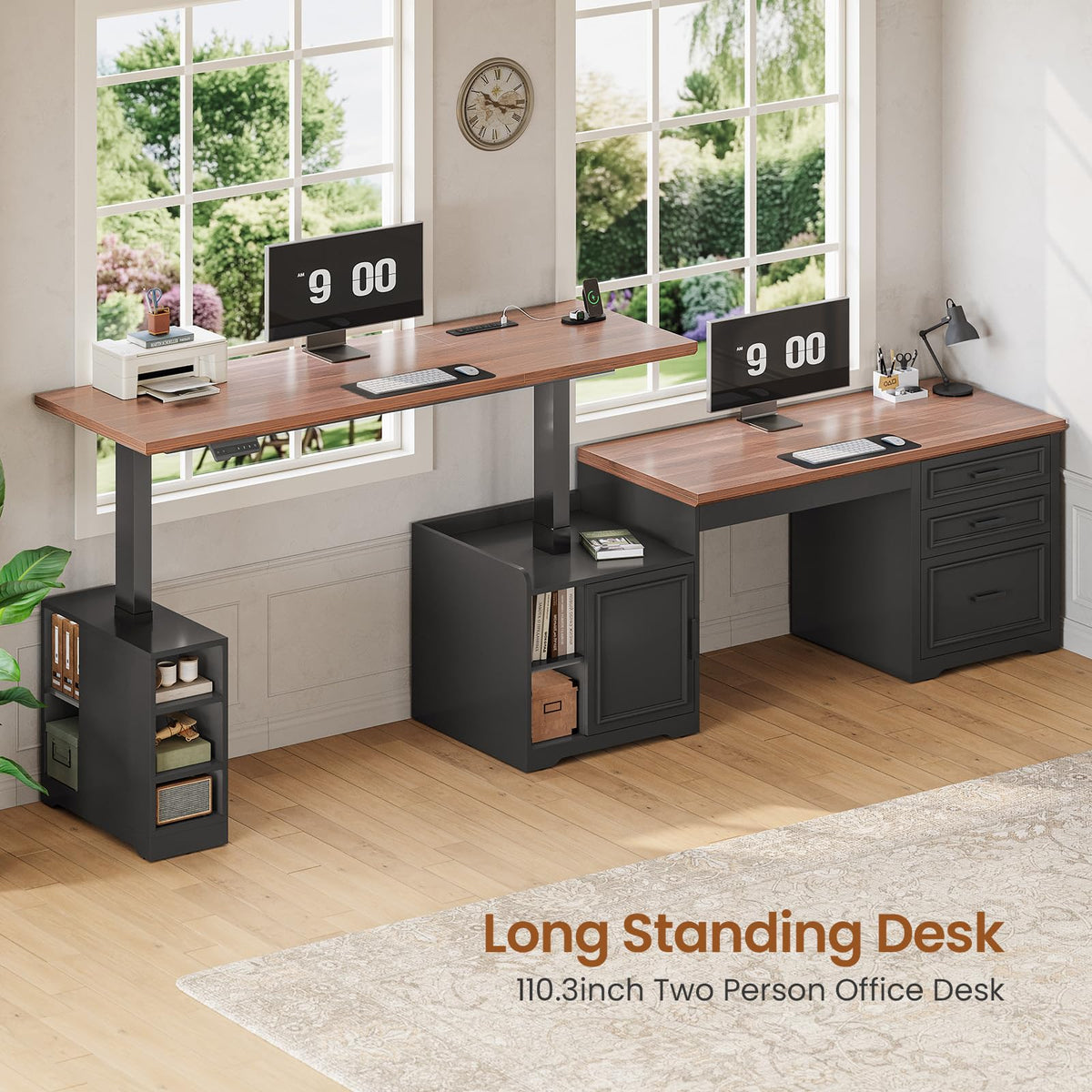 L Shaped Height Adjustable Standing Desk with Drawers and Shelves O83930