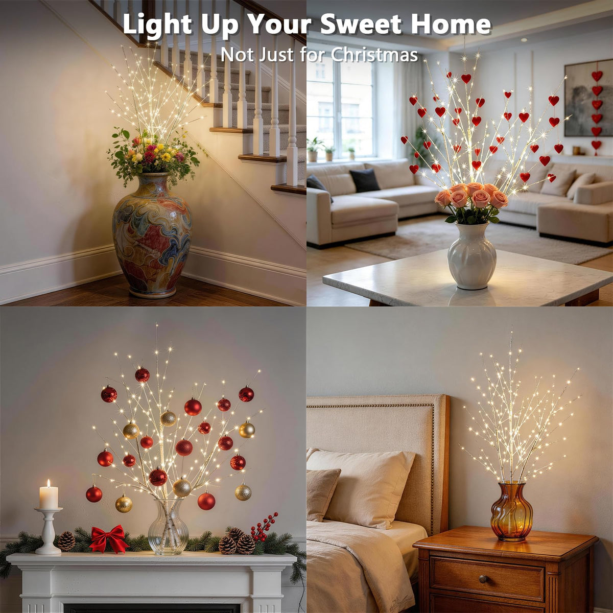 Lighted Birch White Tree Branches 33IN 180LED with Timer F638130