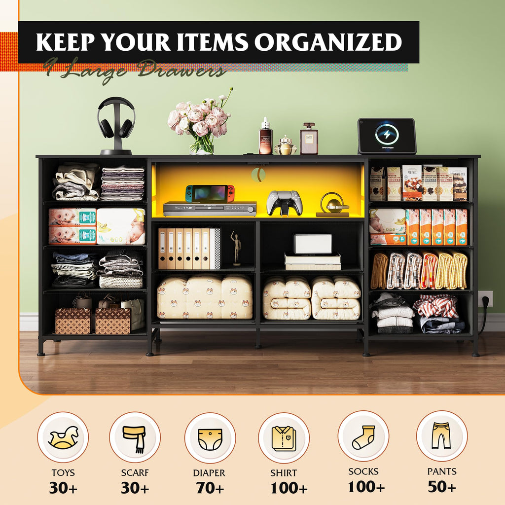 Black 12 Drawer LED Dresser TV Stand N621