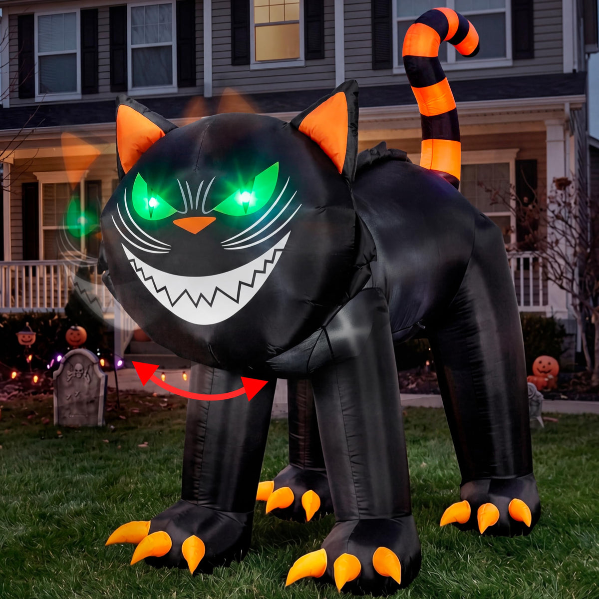 7 ft Black Cat Inflatable with LED Lights W964