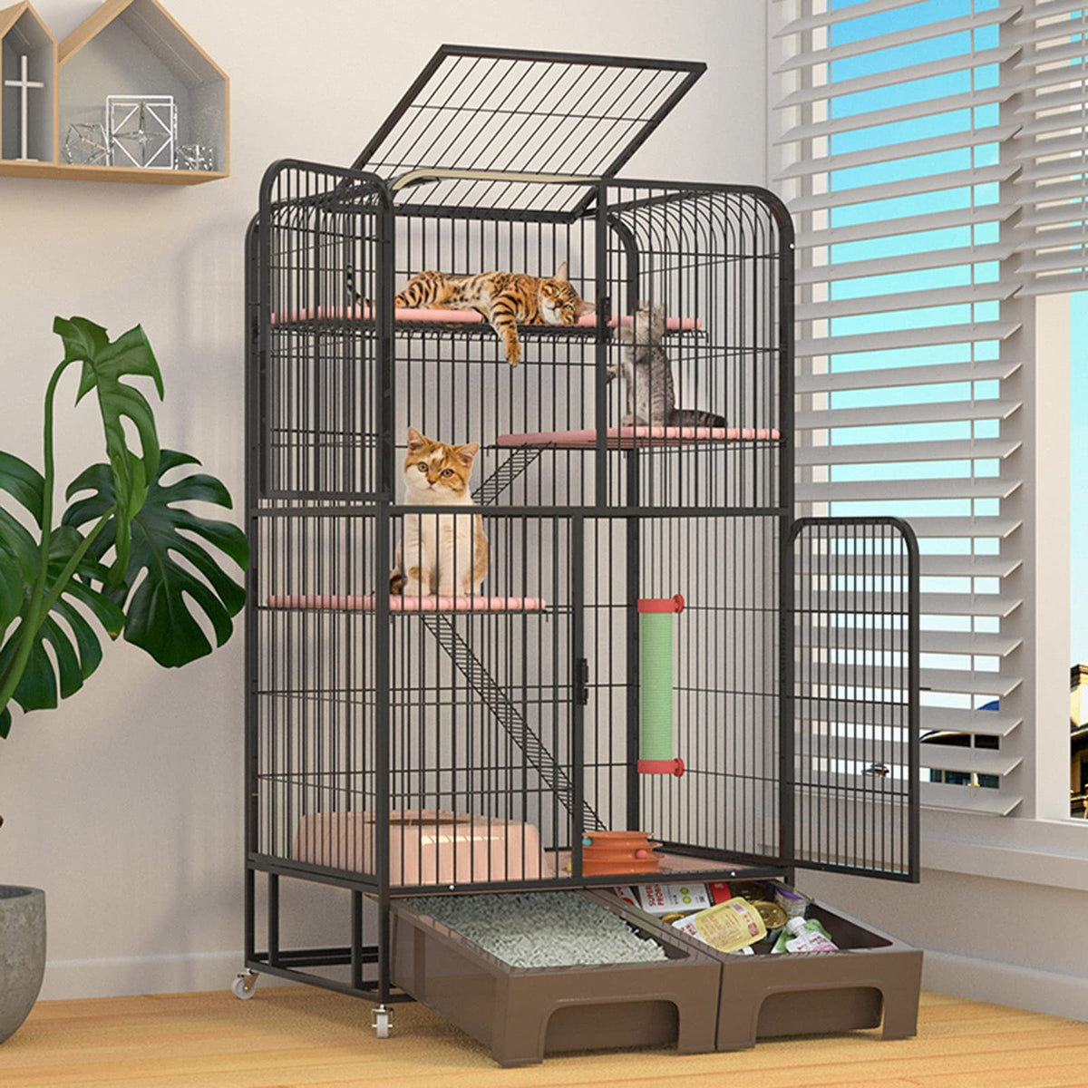 Black Four Layer Metal Cat Cage Dog Crate L8710