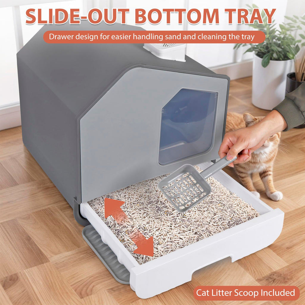 Large Enclosed Cat Litter Box with Mat and Scoop U30081