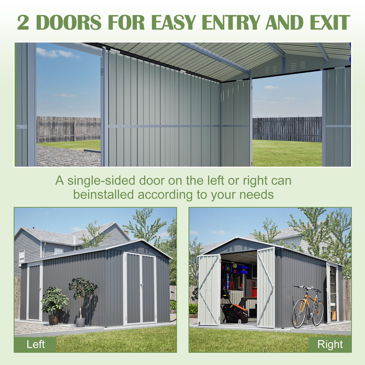 12x8 FT Galvanized Steel Storage Shed with Lockable Doors Z605