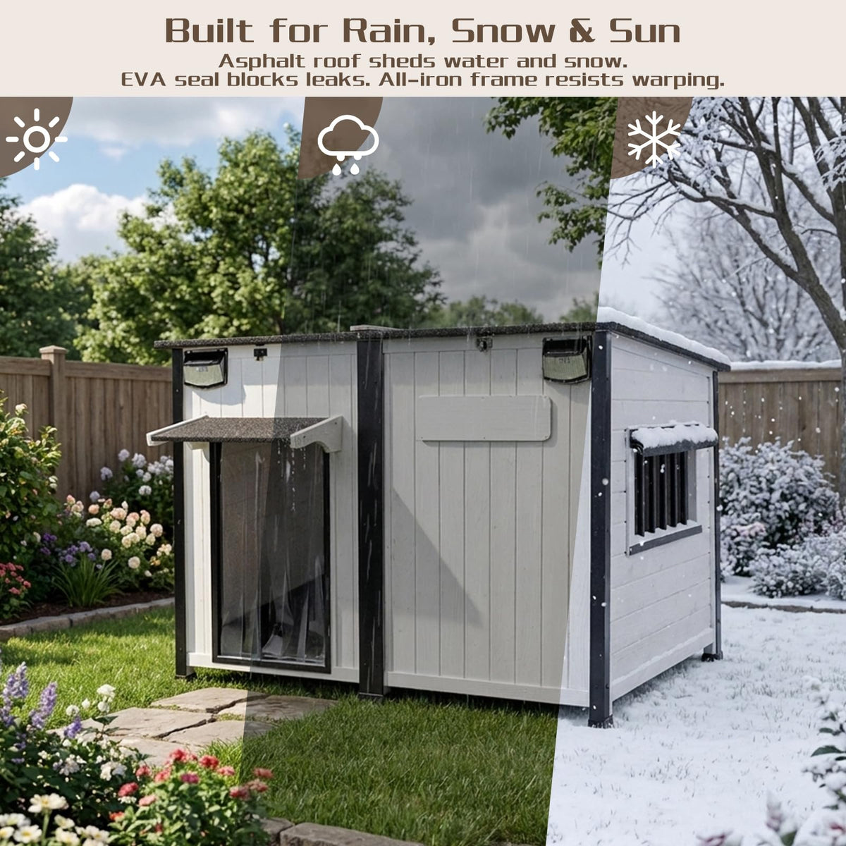 55" Large Wooden Dog House Outdoor Heavy Duty Weatherproof Kennel with Asphalt Roof L146951