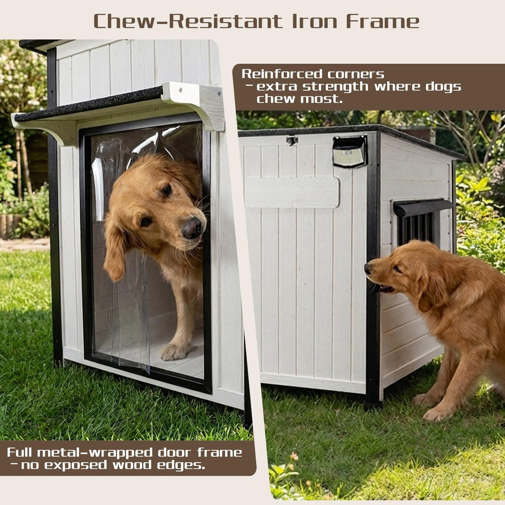55" Large Wooden Dog House Outdoor Heavy Duty Weatherproof Kennel with Asphalt Roof L146951