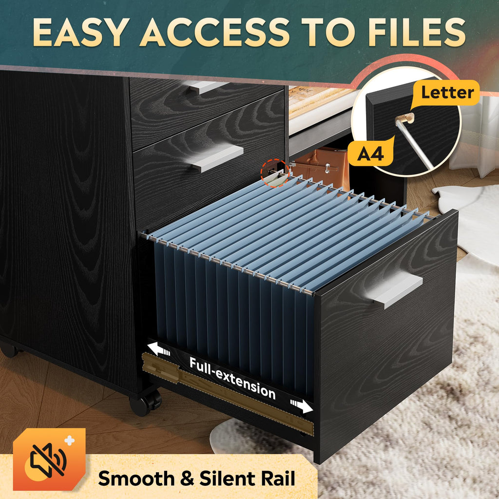 Wood 3 Drawer Black File Cabinet X382