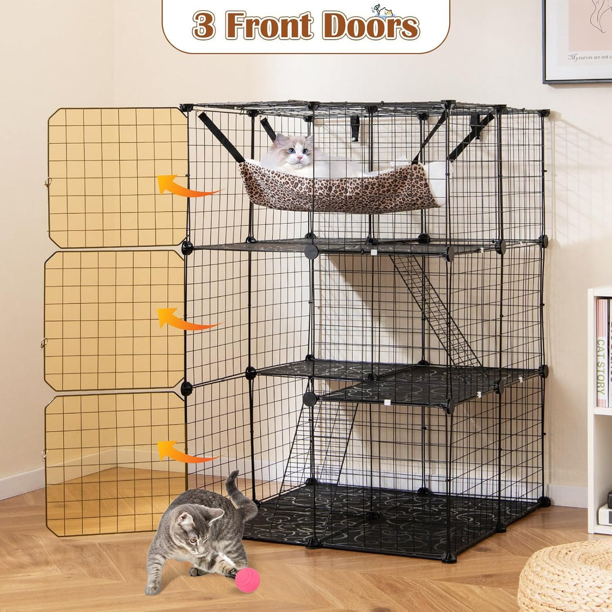 3-Tier Wire Metal Cat Enclosure with Hammock N381