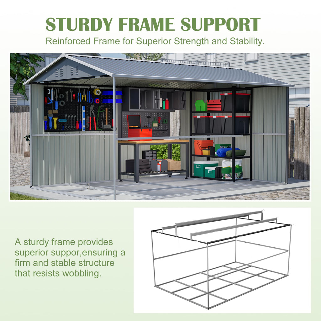 12x8 FT Galvanized Steel Storage Shed with Lockable Doors Z605