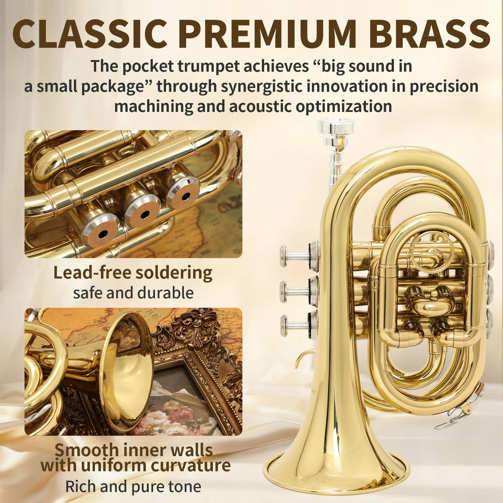 Bb Pocket Trumpet with Case, 7C Mouthpiece and Cleaning Kit K4301