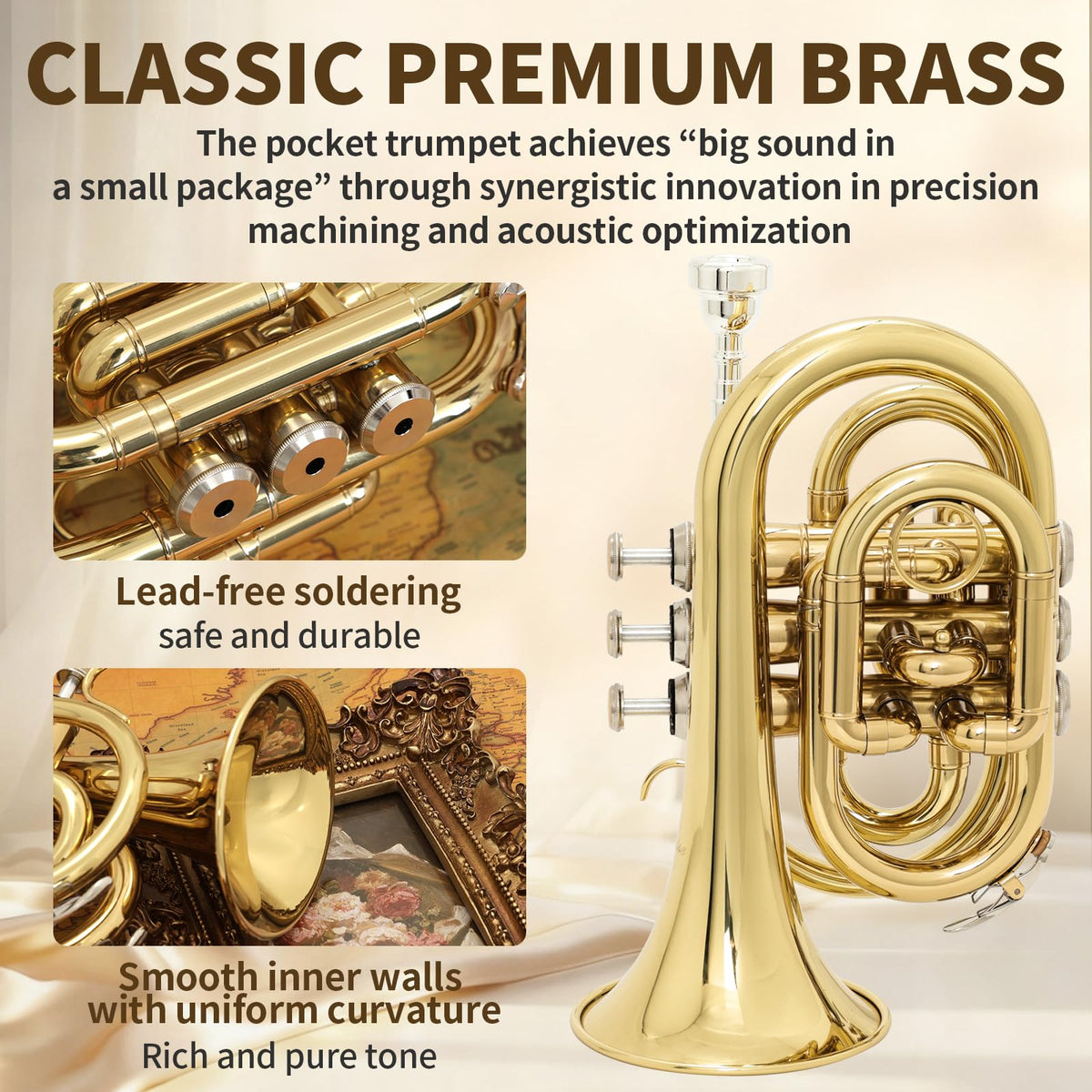 Bb Pocket Trumpet with Case, 7C Mouthpiece and Cleaning Kit K4301
