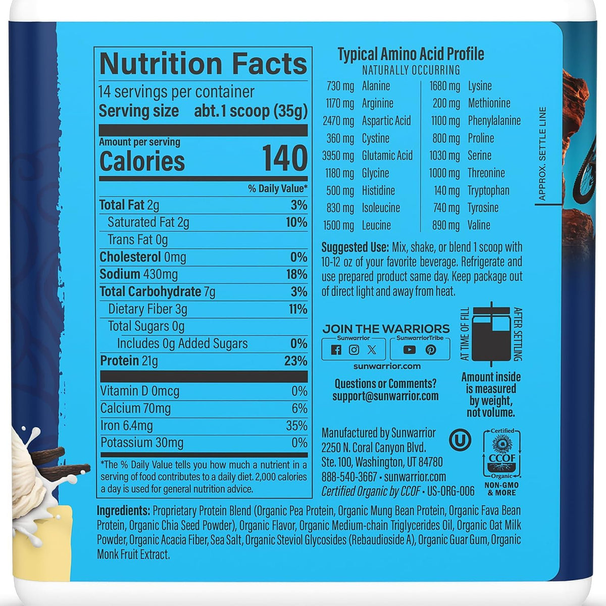 Organic Vanilla Protein 17.44 OZ F40221