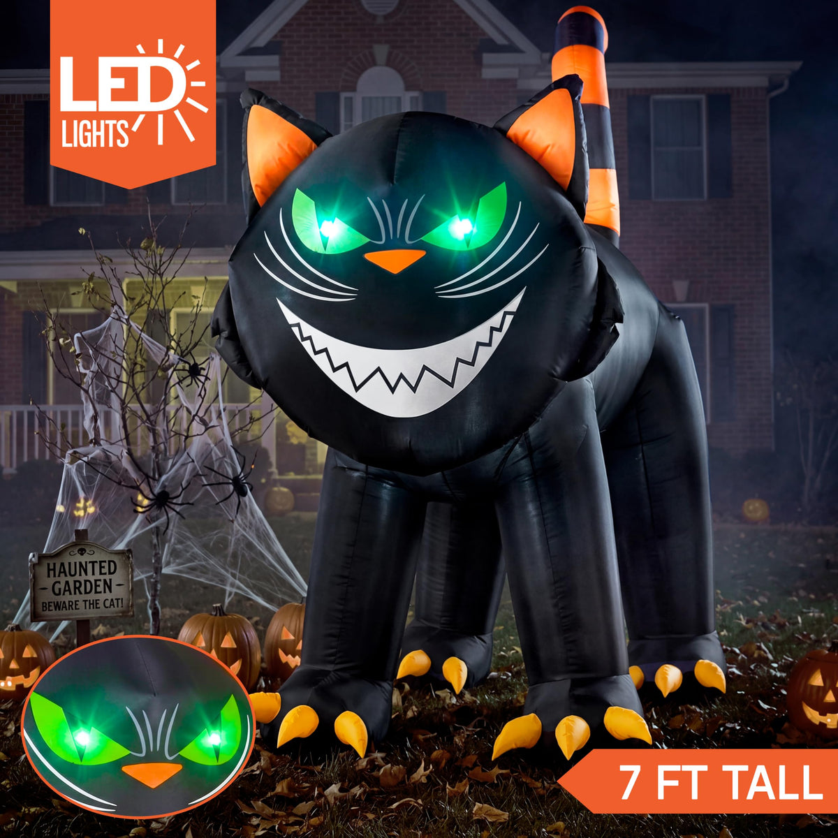7 ft Black Cat Inflatable with LED Lights W964