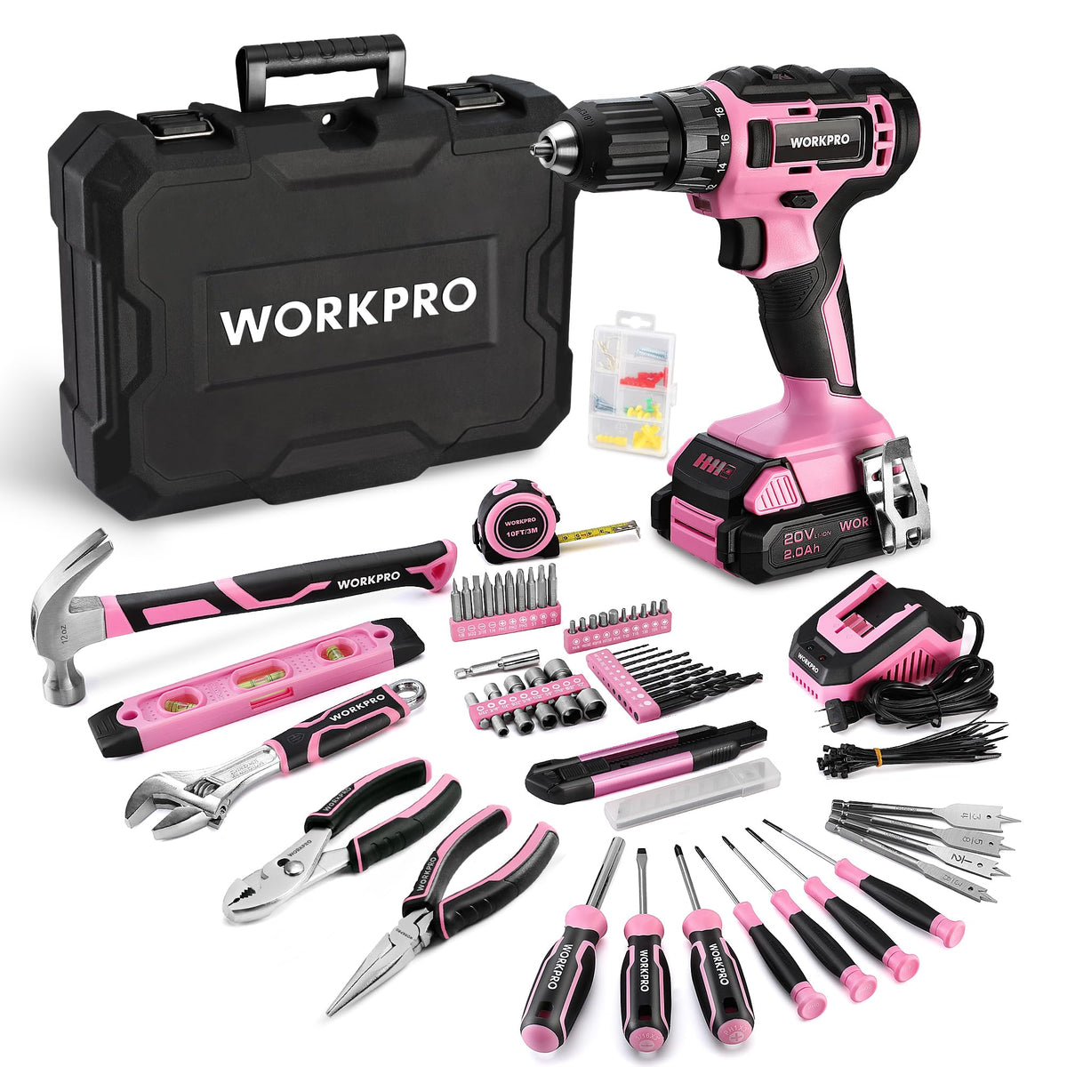 Pink Cordless Drill and 141-Piece Home Tool Kit T825387