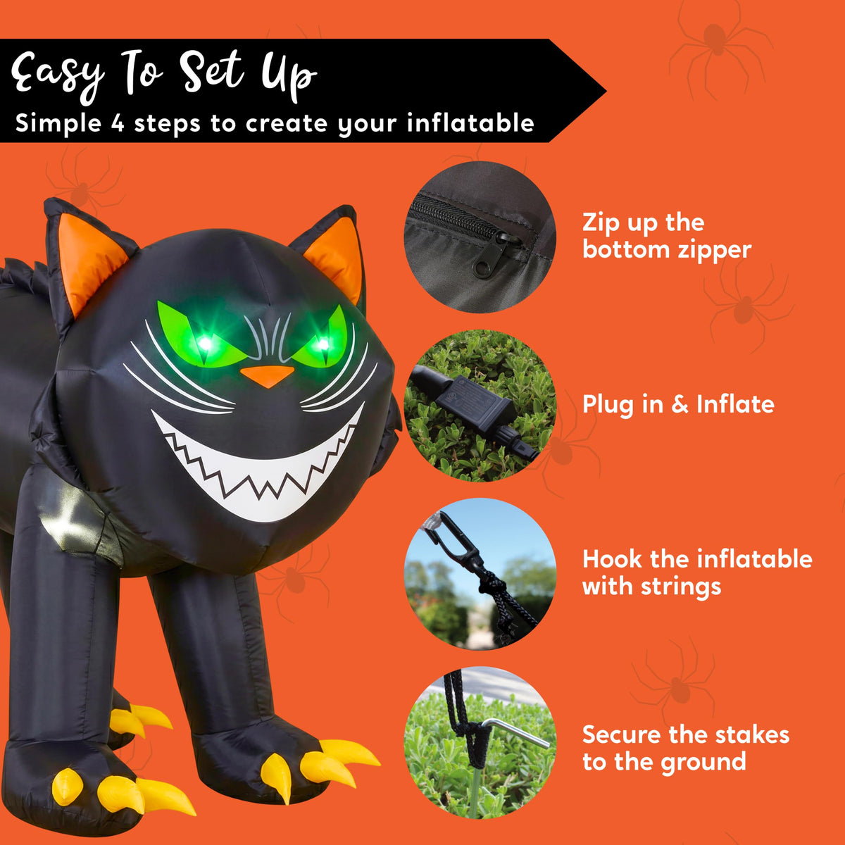 7 ft Black Cat Inflatable with LED Lights W964