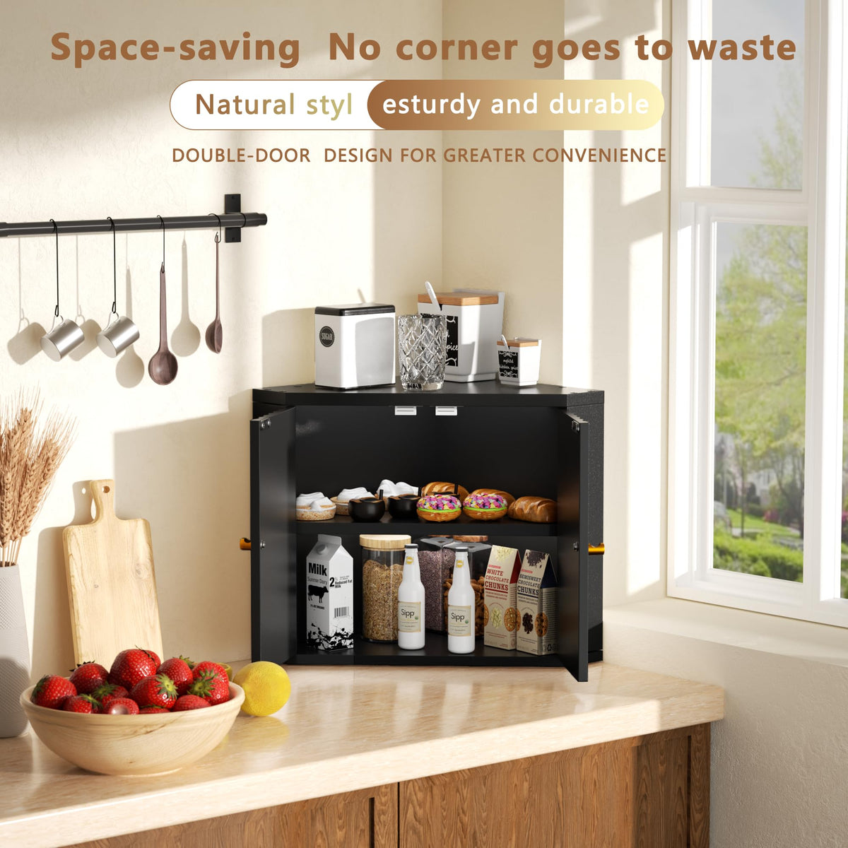 Black Corner Bread Box C415