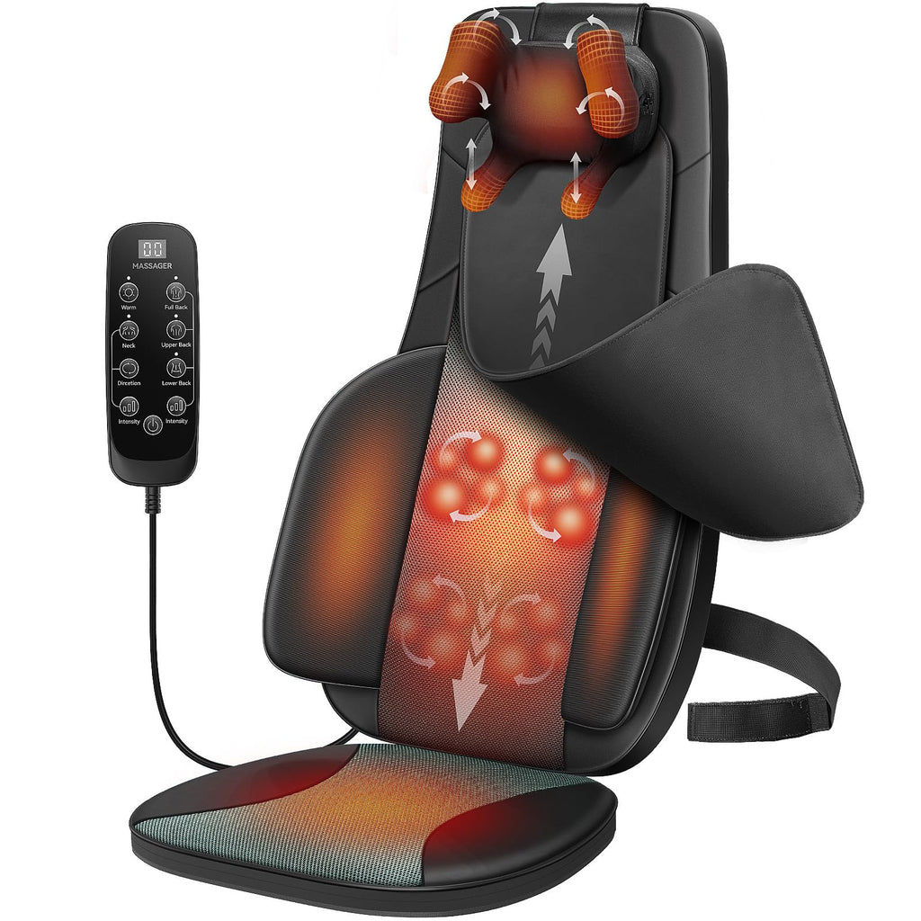 Black Shiatsu Back Massager Chair Pad with 4-Zone Heat F945
