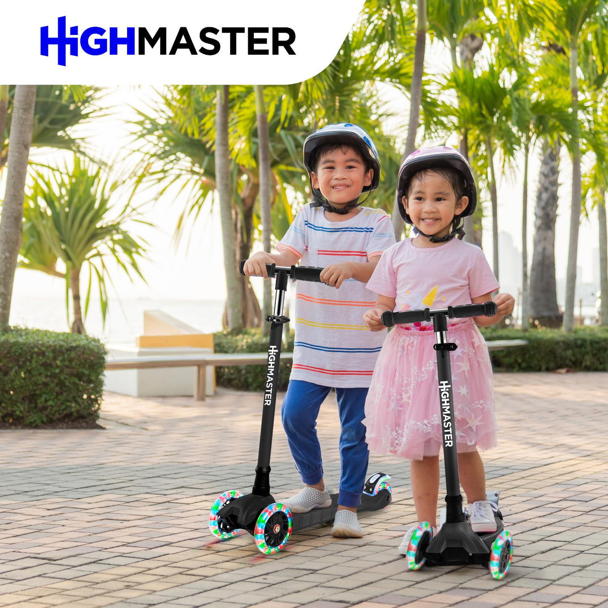 Kids 3 Wheel Kick Scooter with Adjustable Handlebar and LED Wheel Lights X356971