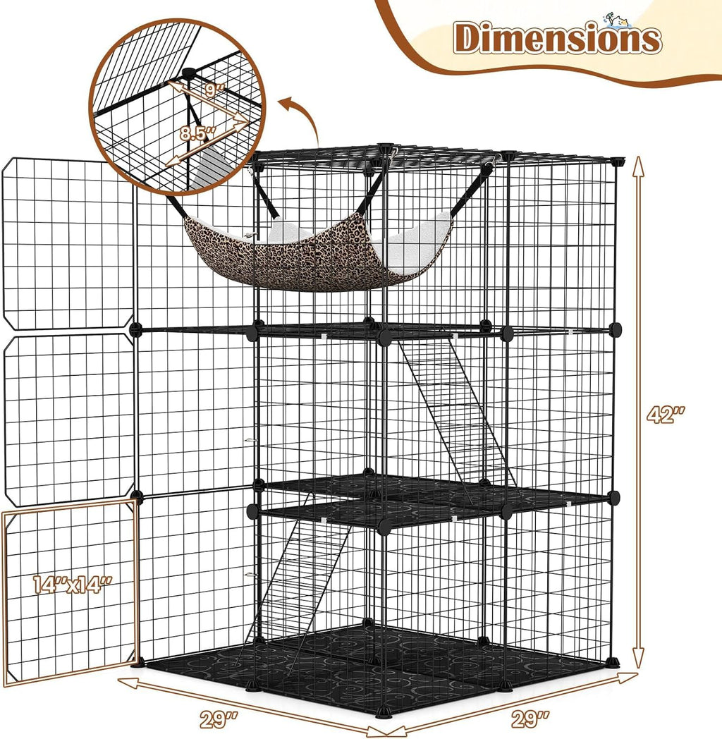 3-Tier Wire Metal Cat Enclosure with Hammock N381