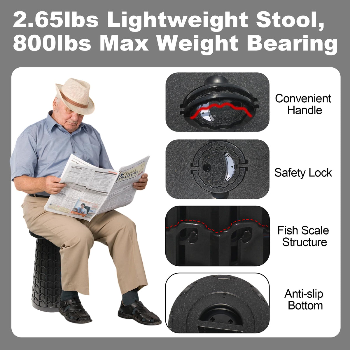 18" Collapsible Heavy Duty Portable Folding Camping Stool Black H796063