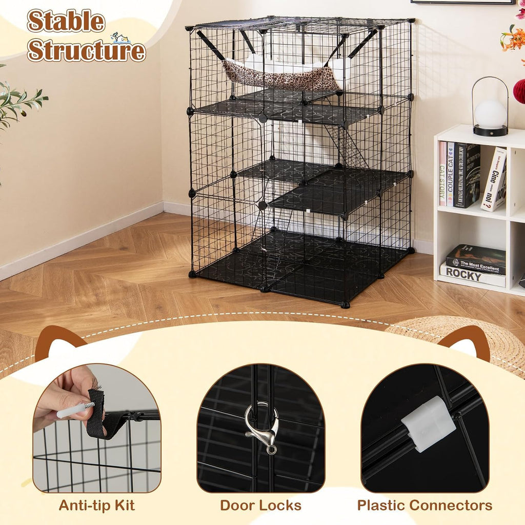 3-Tier Wire Metal Cat Enclosure with Hammock N381