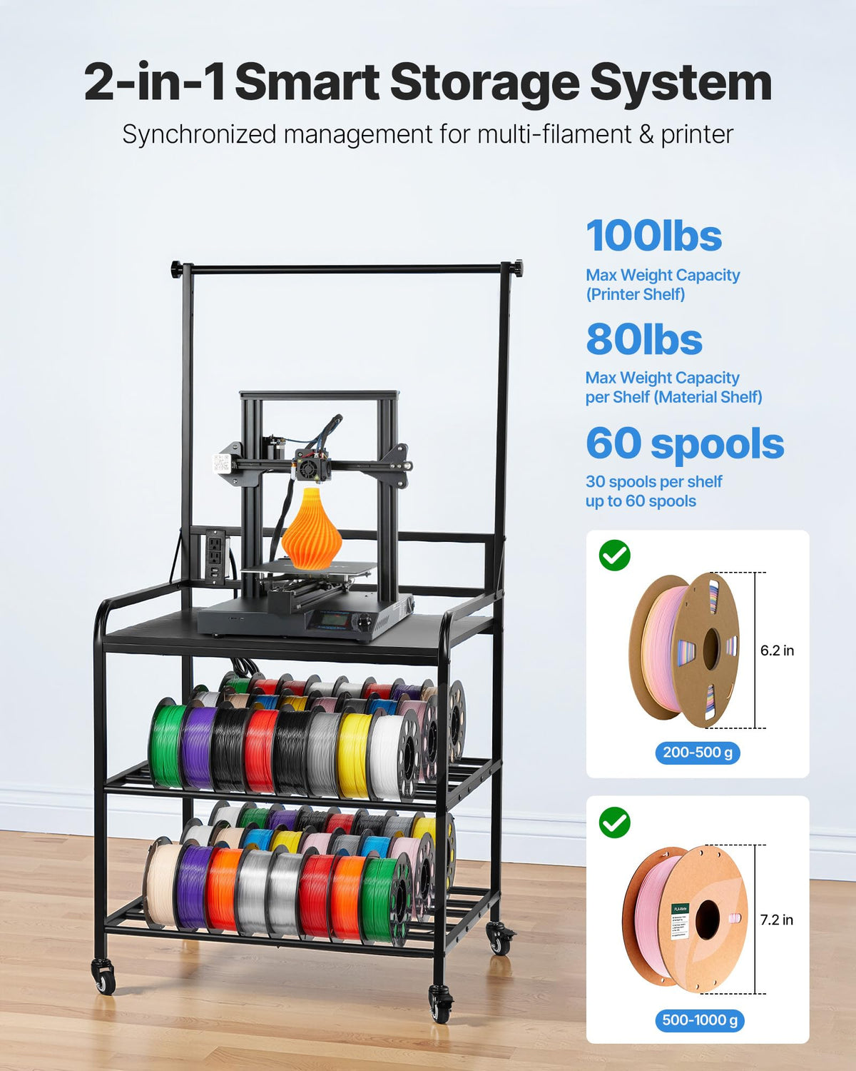 3-Tier Filament Storage Rack with Wheels G898