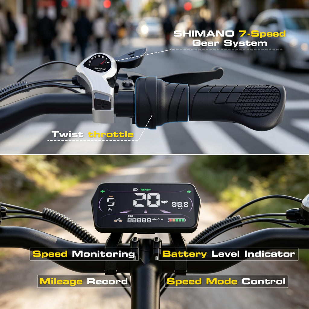 1000W Peak Motor 60+ Miles Fat Tire Electric Bike with 48V 13Ah Removable Battery U312393